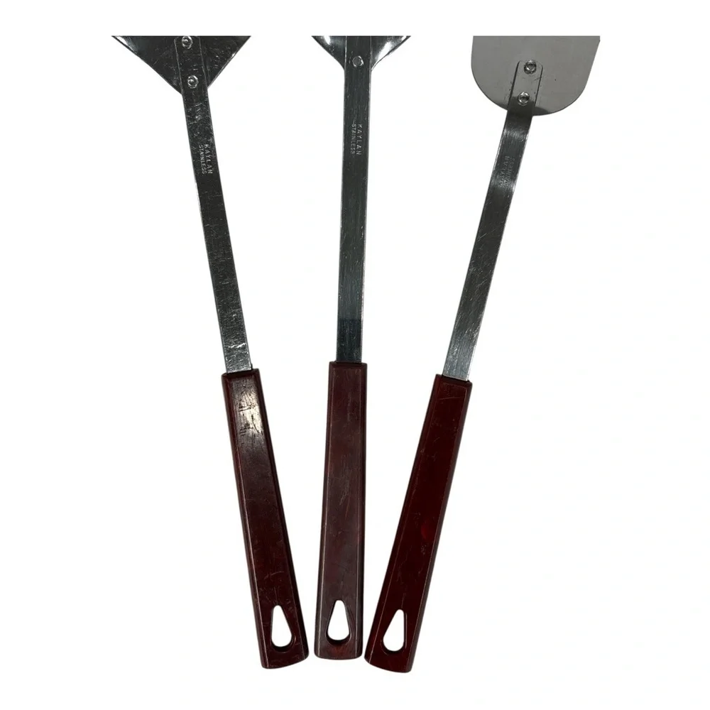 Vtg Kaylan Stainless Long Handle Spatula Cooking Spoon Slotted Spoon Utensil Set
